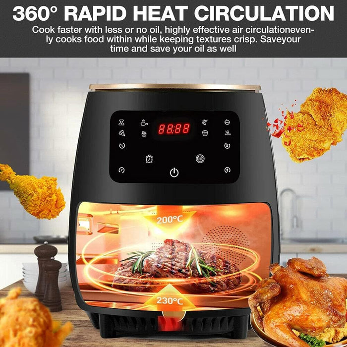 Air Fryer 6L Capacity - Oven / Cooker for Healthy Low Fat Cooking - Fully Adjustable Timer and Temperature (Black)