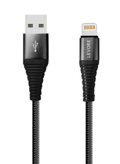 LEVORE 6FT Nylon Braided USB A to Lightning Cable Black