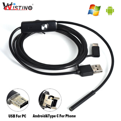 3 In 1 Inspection Camera Borescope Type-C & Micro Usb & Usb Endoscope Waterproof Ip67 For Android Phones Pc 2M