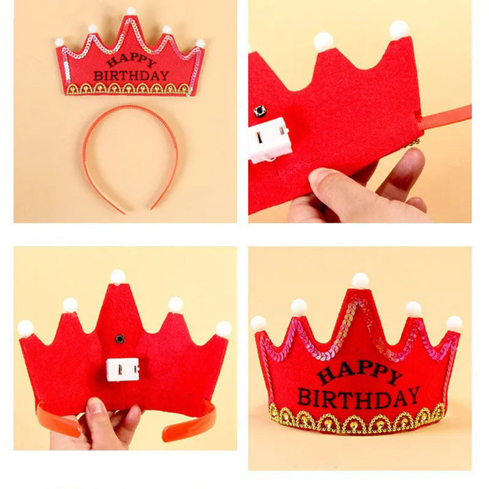 LED Happy Birthday Crown Glittered For Boy , Girl , Kids Birthday Party