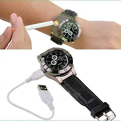 Watch Lighter USB Rechargeable flameless Windproof Watch USB Cigarette Lighter (Black)
