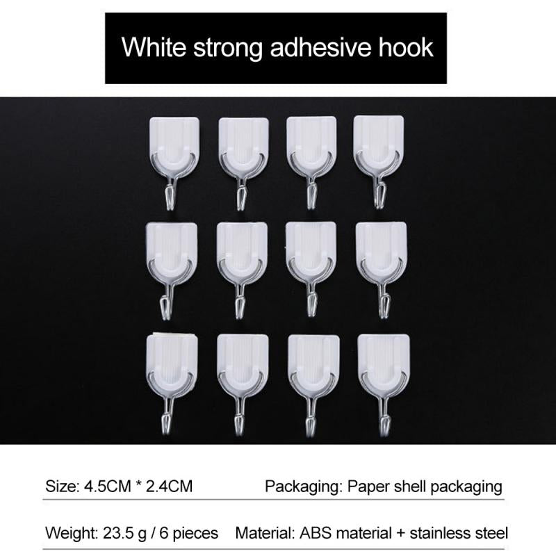 6-Piece Heavy Duty Sticky Hook Set White/Silver 8 x 3cm