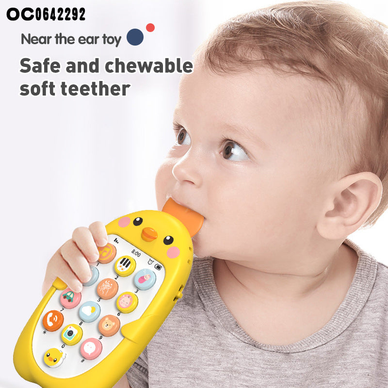 Chicken teether educational mobile phone toy for baby with light music