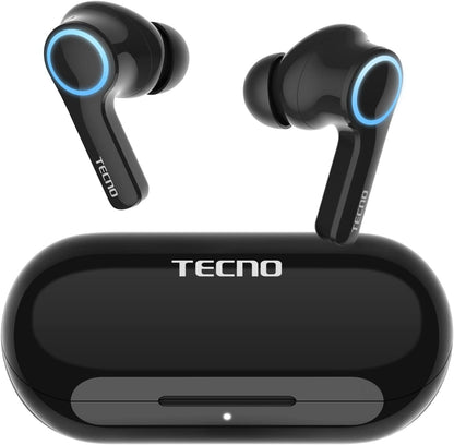 Tecno True Wireless Bluetooth Earbuds Noise Cancelling, ANC Bluetooth Headphone with Microphone and Breathing Light, USB-C Waterproof Earphones with Touch Control for Android iOS, H3 Black