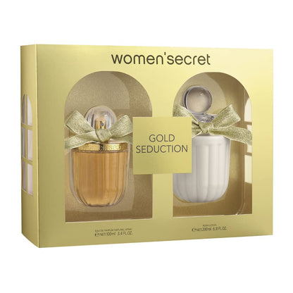 Women'secret Gold Seduction Women's Perfume Gift Box Pack of 2 Eau de Parfum 100 ml with Spray and Body Lotion 200 ml Floral, Fruity and Gourmand Fragrance Set