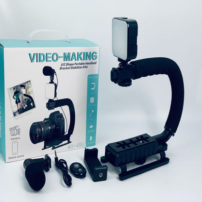 AY49U/C Type Portable Camera Stabilizer Fill Light Microphone Camera Bracket