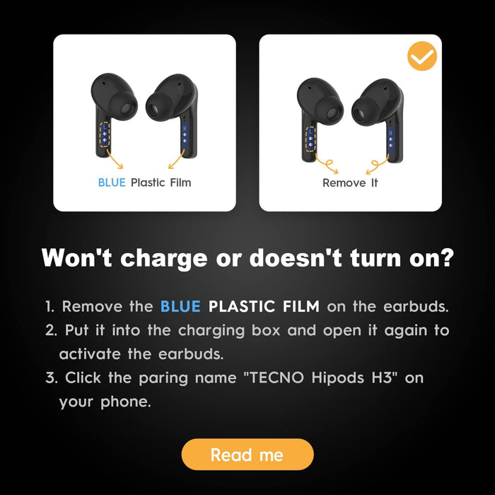 Tecno True Wireless Bluetooth Earbuds Noise Cancelling,H3 Black
