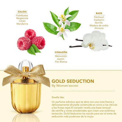 Women'secret Gold Seduction Women's Perfume Gift Box Pack of 2 Eau de Parfum 100 ml with Spray and Body Lotion 200 ml Floral, Fruity and Gourmand Fragrance Set