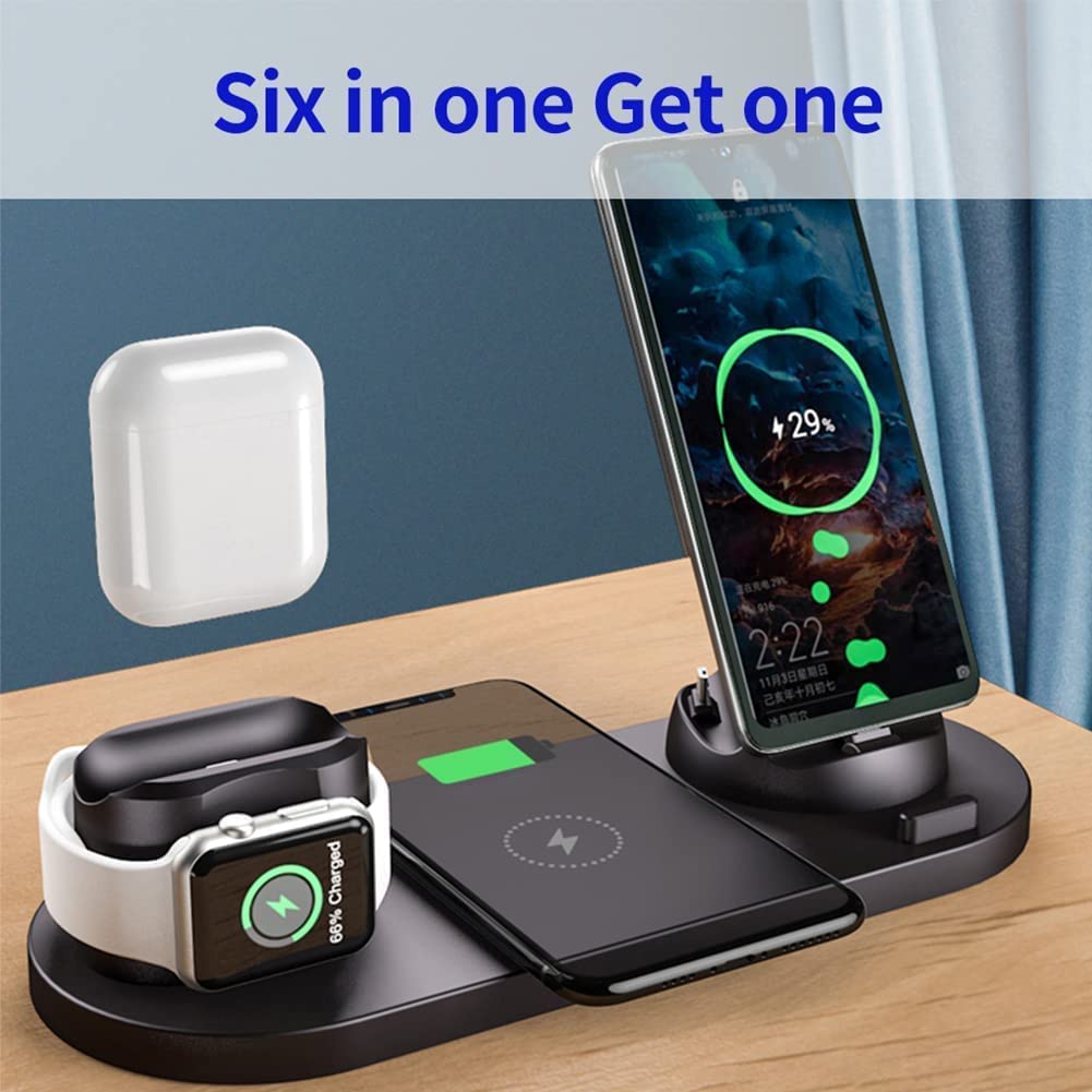 6In1 Wireless USB Charging Station with Wall Charger Charging Station