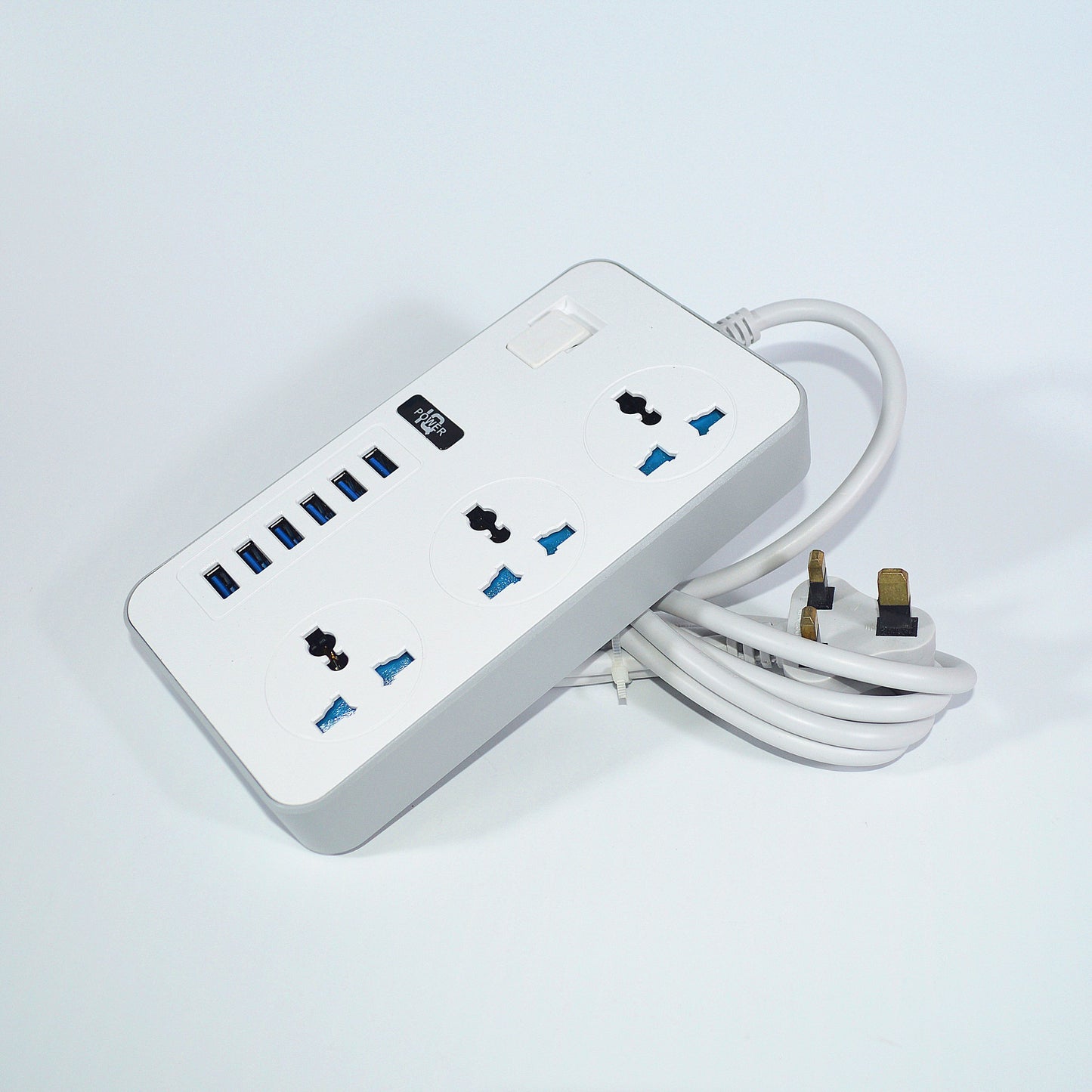 3 Socket 6 USB Port Universal Plug Extension White 150x97x30mm