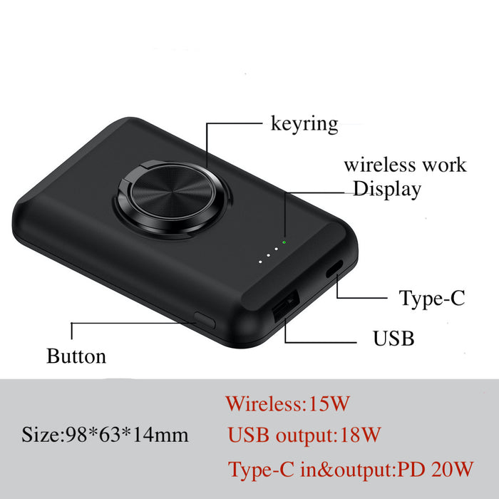 Levore Wireless Magnetic PowerBank 5000mAh, Fast Charging USB-C PD20W, 15W - Black