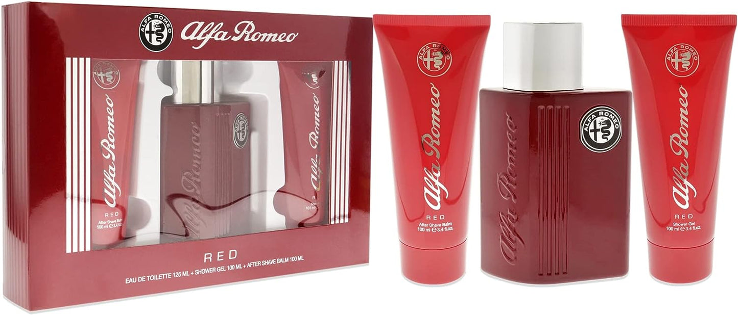 Alfa Romeo Alfa Romeo Red 4.2 oz EDT Spray, 3.4oz Shower Gel, 3.4oz After Shave Balm Men 3 Pc Gift Set