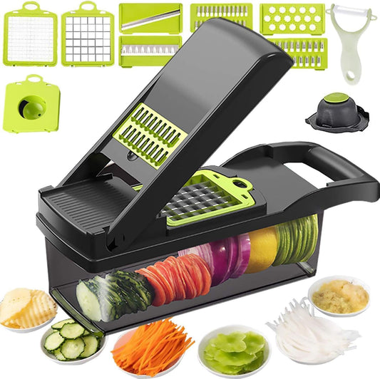 12 in 1 Mandoline Slicer, Heavy Duty Potato /Onion/ Food/ Veggie Chopper with Vegetable Peeler, Hand Guard and Container