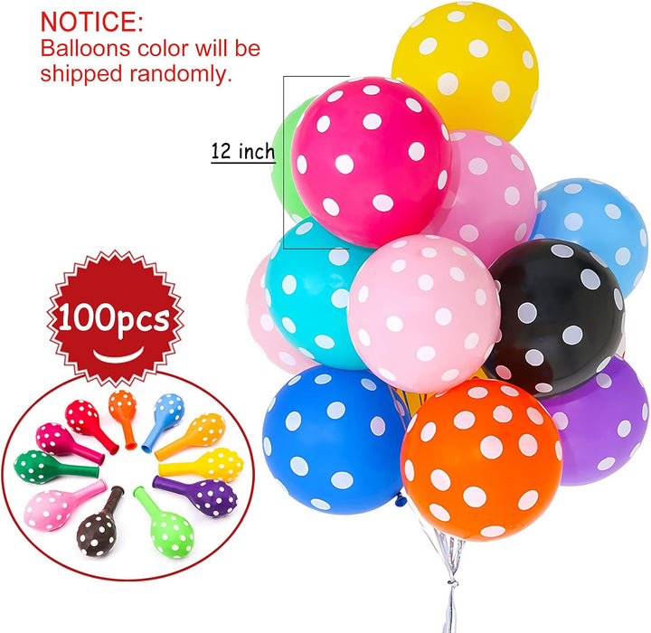 100 Pcs 12 Inches MultiColor Polka Dot Latex Balloons for Birthday