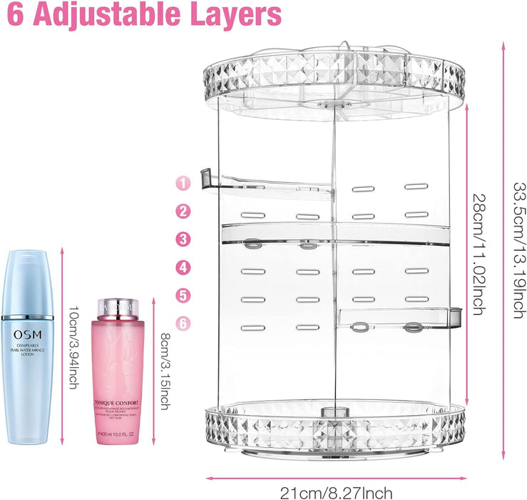 360 Degree Rotating Adjustable Cosmetic Storage Display Case With 8 Layers Clear