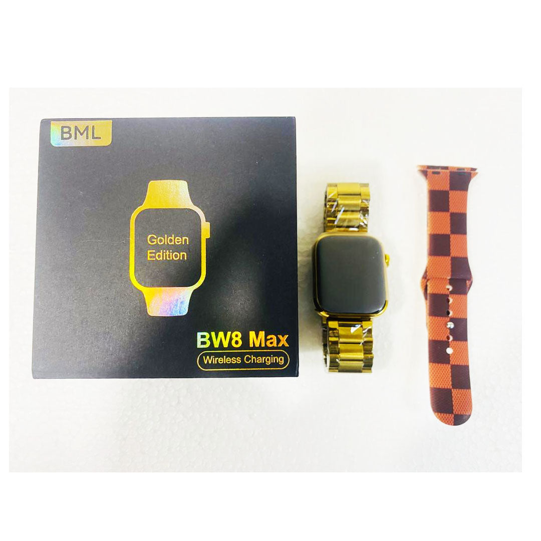 BML BW8 Max Wireless Charging Smartwatch Gold Edition Dual Strap