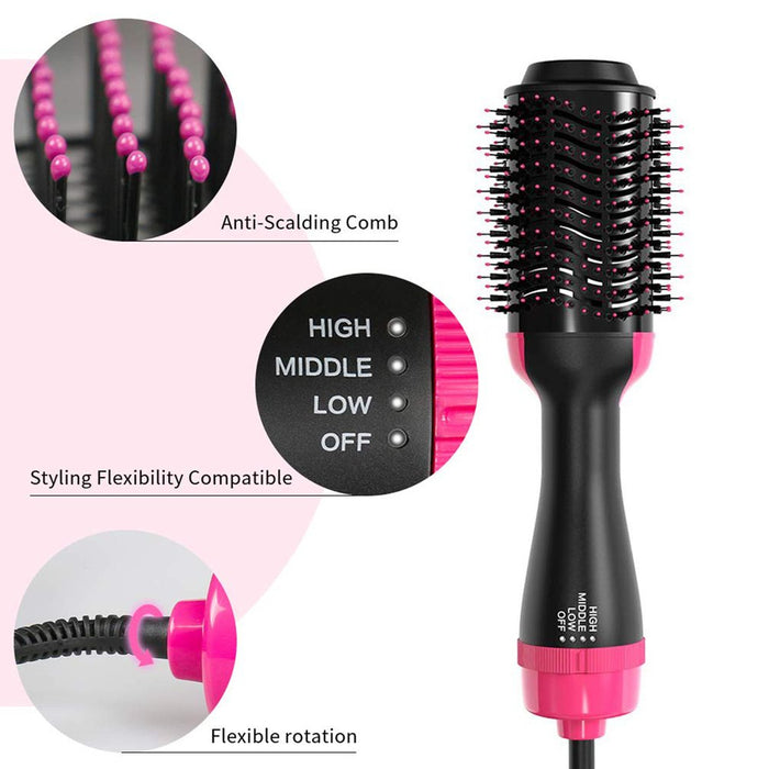 3-In-1 Electric Hair Blow Dryer Straightening Brush Black/Pink
