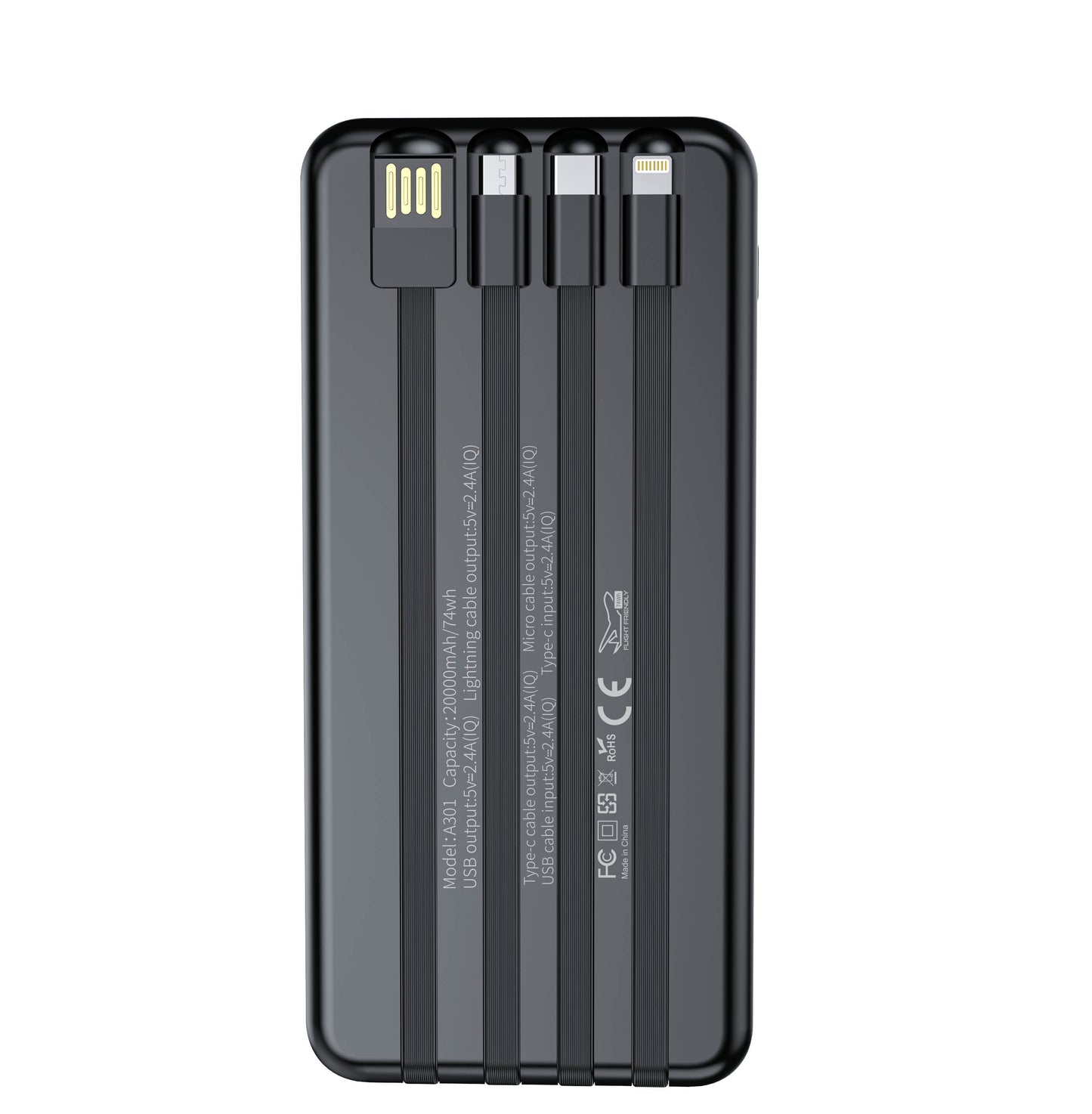 20000mAh 4 in 1 Power Bank Built in Cables