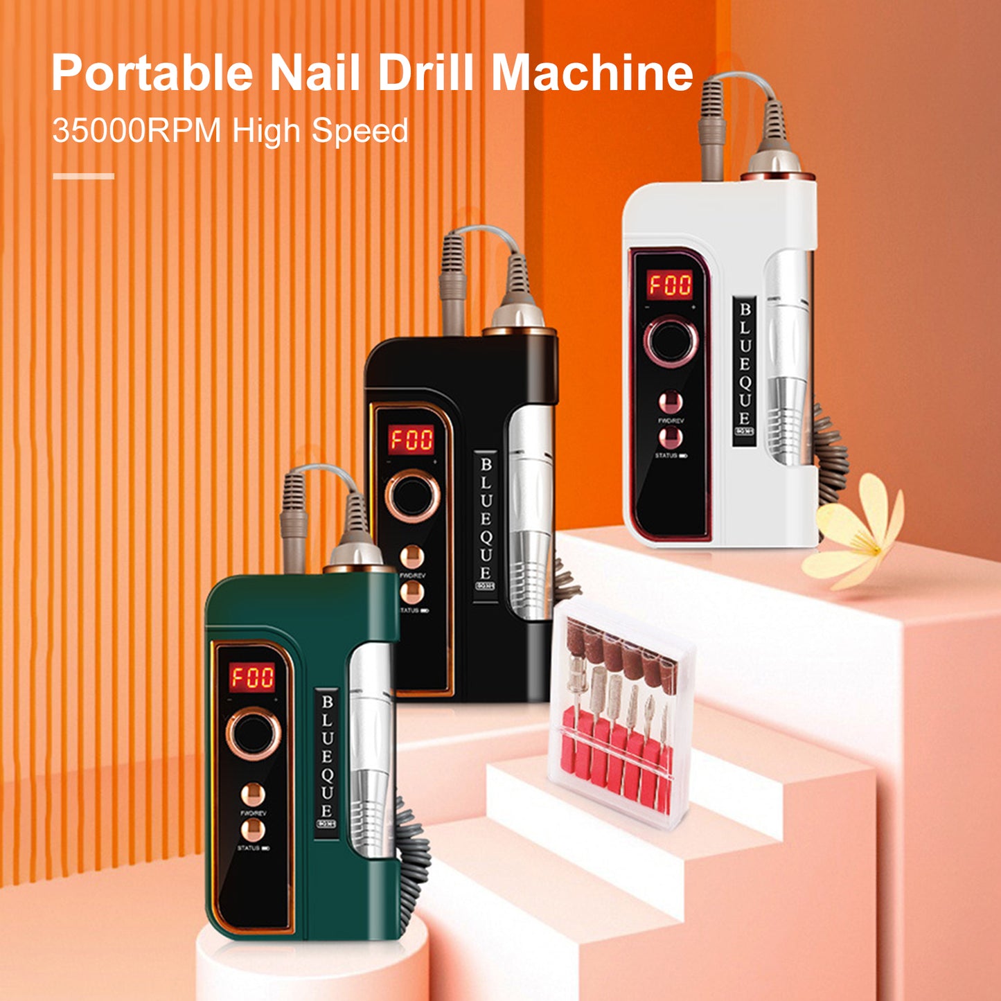 Nail Drill Machine 35000RPM Mini Rechargeable Electric Nail Polishing Tool Kit with Interchangeable Grinding Bits Nail Art Tool