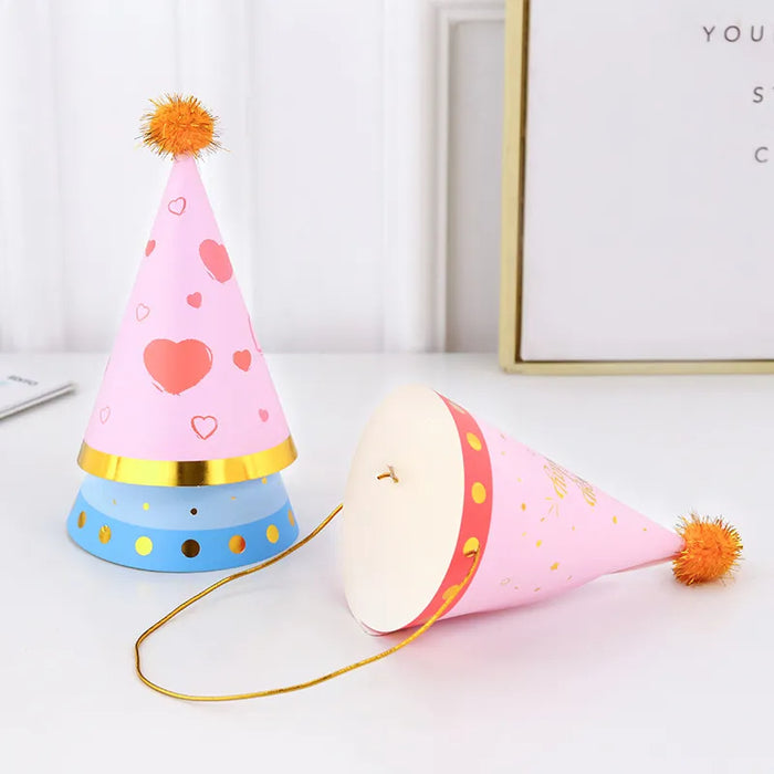 Kids Birthday Hats Boy Girl Bronzing Paper Hat Baby Shower Decorations Party Supplies