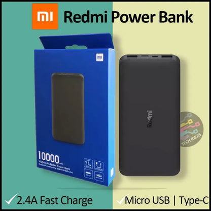 Genuine Mi Redmi Power Bank 10000mAh Power Bank - Model PB100LZM Fast Charging Global Version - Dual USB Port Battery Charger Bank - Black