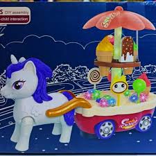 Ice Cream Cart Trolley Toy Unicorn Music n Light Plastic Cart Candy Cart for Kids