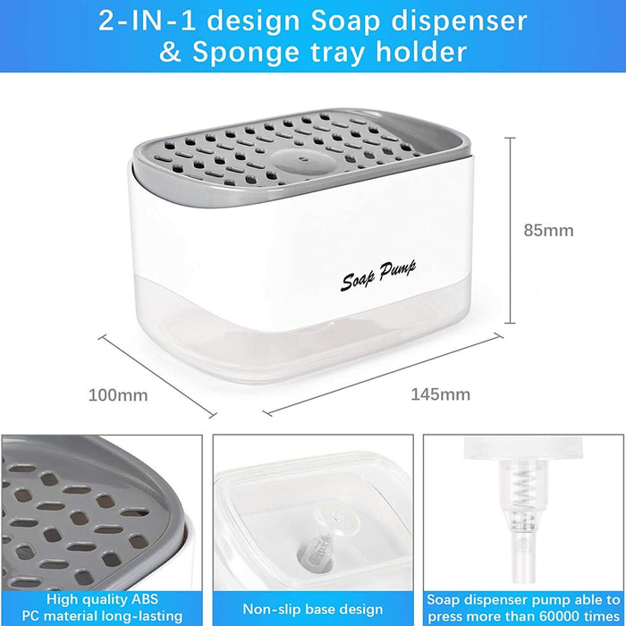 Kitchen Dish Soap Dispenser with Sponge Holder 2 in 1
