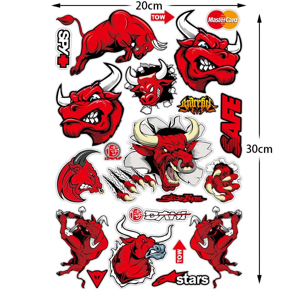 Red Bull Reflective Decals Angry Bulls Sticker Bumper Motorcycle Helmet Body Stickers