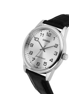 Men's Leather Analog Watch MTP-V001L-7BUDF - 42 mm - Black
