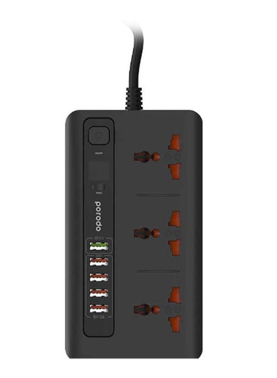 porodo 4-Port USB HUB Adapter With Universal Power Socket Black Model Number : PD-5P3SQC-BK