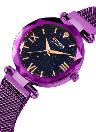 Women's Waterproof Shiny Chic Stainless Steel Mesh BAnd Quartz Watch 9063 - 34 mm - Purple