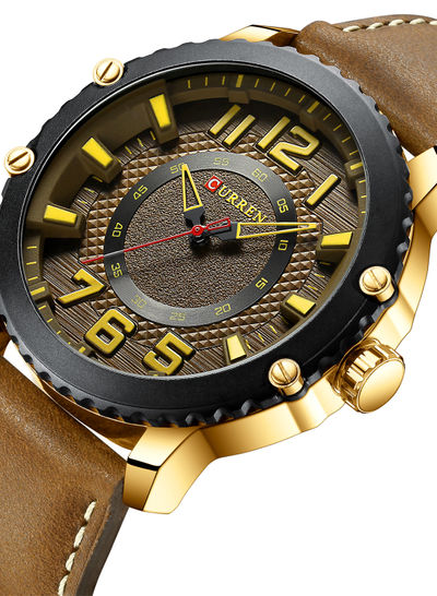 Men's Waterproof Geniune Leather BAnd Casual Quartz Watch 8341 - 48 mm - Brown