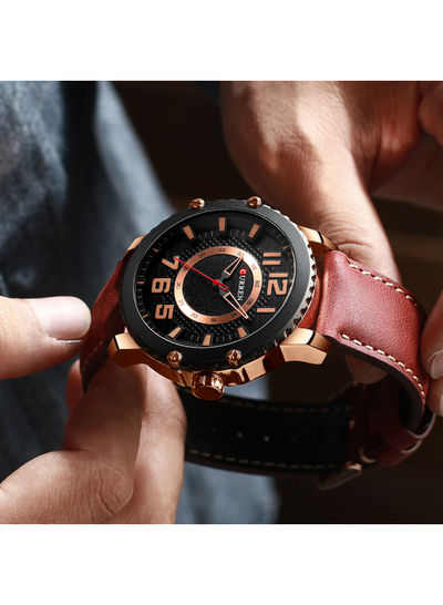 Men's Waterproof Geniune Leather BAnd Casual Quartz Watch 8341 - 48 mm - Red